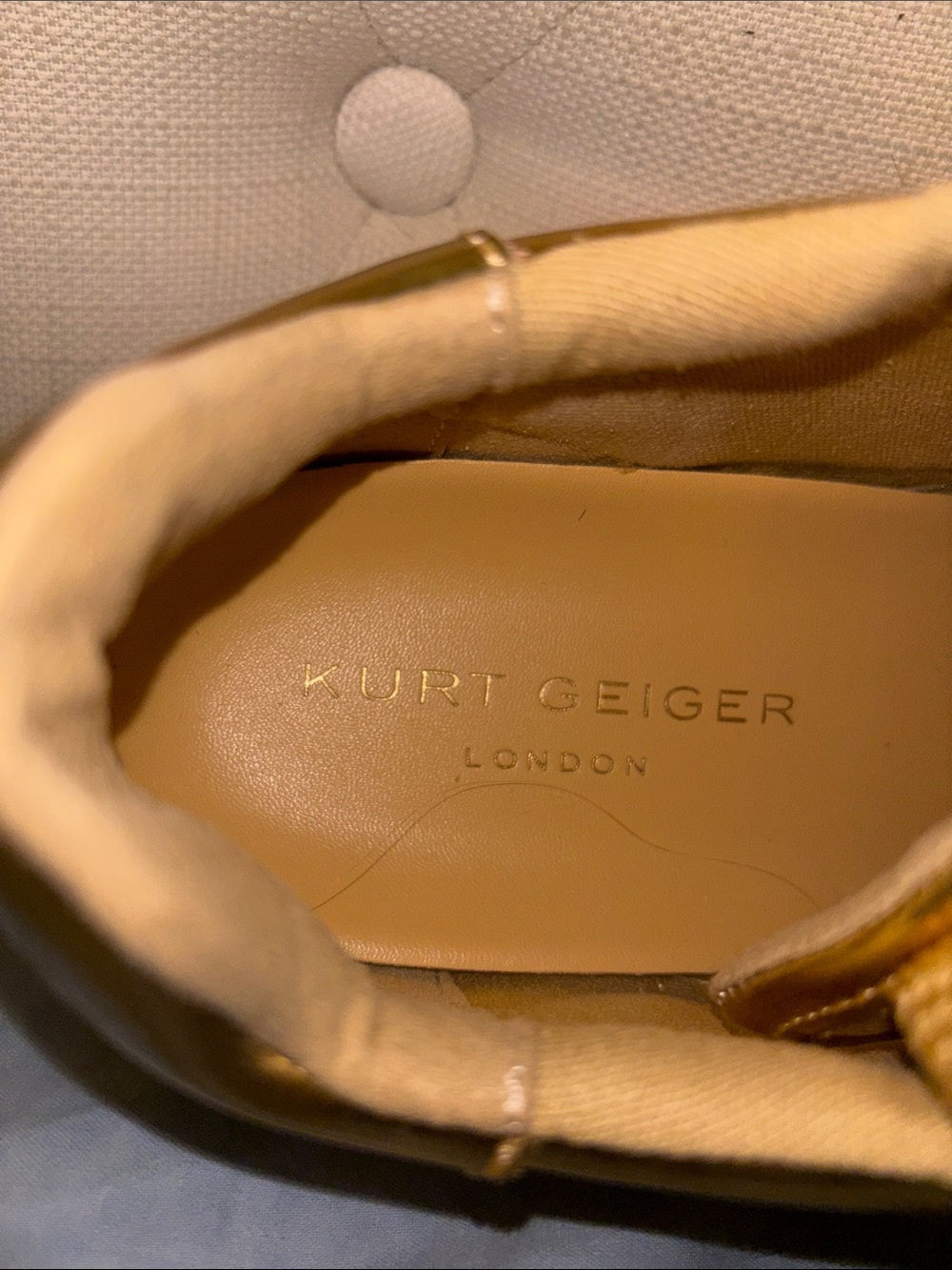 Kurt Geiger Metallic Gold Sneaker with Branded Insole - Picture 2 of 2